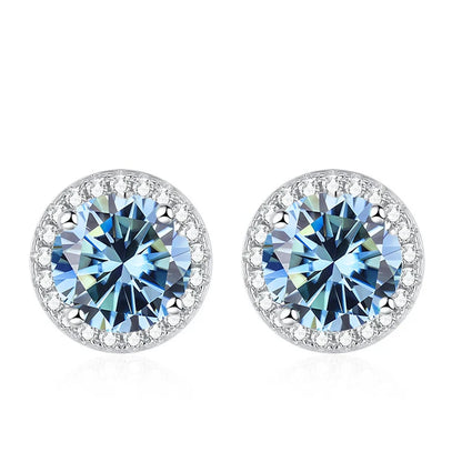 Tezzc Moissanite Stud Earrings for Women 925 Sterling Silver Green Blue Pink Red Black Blue Sparkling Moissanite Studs Earring