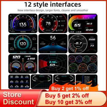 AD Digital Car LCD HUD GPS OBD2 Head Up Display Slope Meter Speed Alarm KM/H MPH Speedometer Tachometer Water Temp Boost Gauge