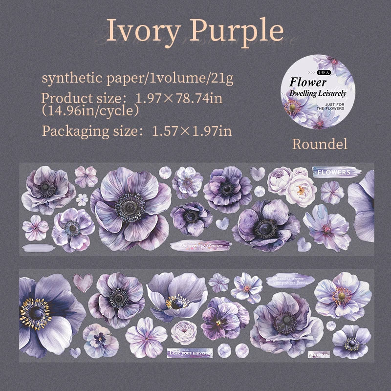 JIANQI 50mm*2m PET Plant Large petals tape Sticker Decorative collage Adhesive Diy Scrapbooking hand made Masking tape