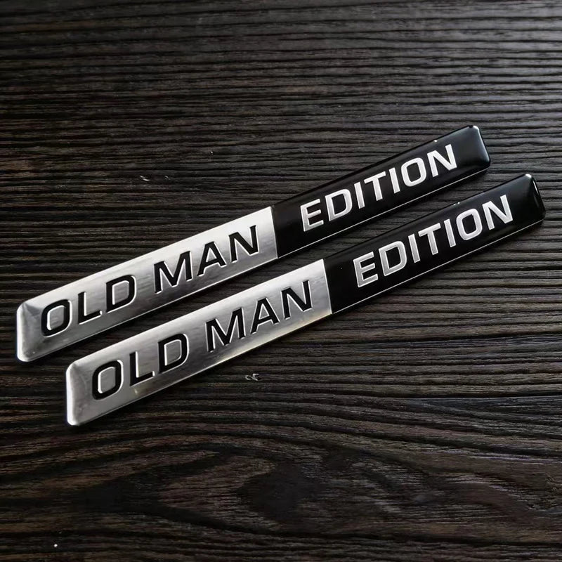 2pcs Old Man Edition 3D Emblem Aluminium Sticker Badge Funny Old Man Edition Decals Car  Replacement Decoration for Universal