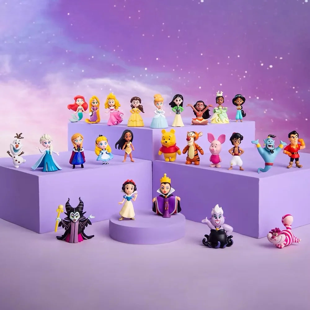 Disney original 100th Mini Figureines Bottle Toy  Princess Series Villain Series Figurine Toy Model For Kids Gifts