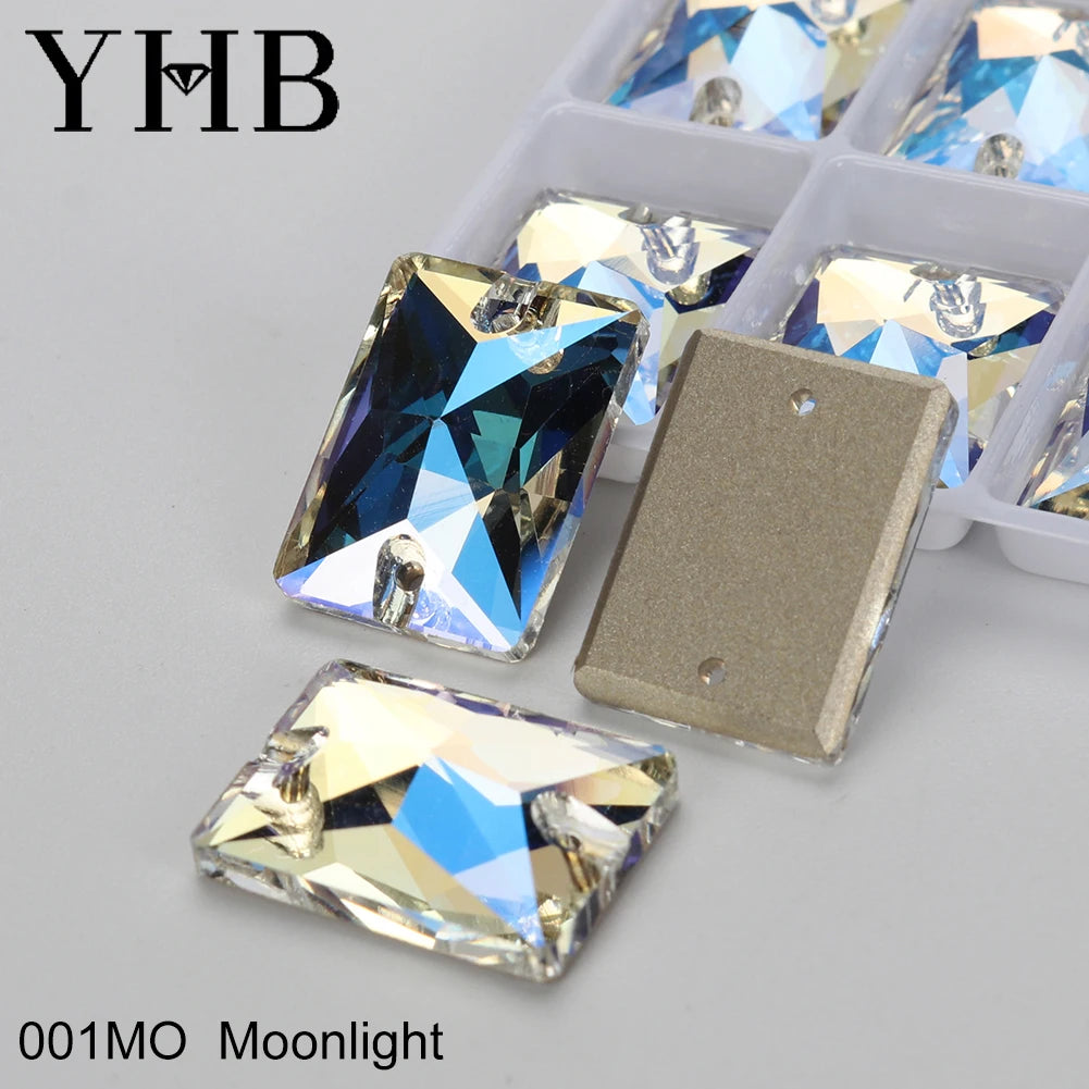 YHB Top Quality Rectangle Glass Crystal AB Moonlight Sewing Stones Flatback Sew on Rhinestones For Garment Clothes Bags