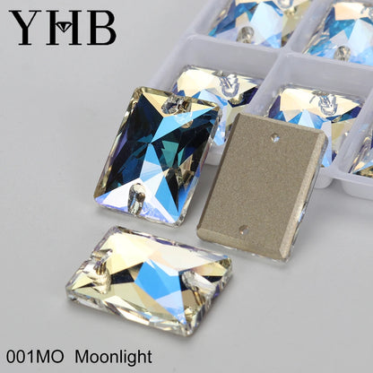 YHB Top Quality Rectangle Glass Crystal AB Moonlight Sewing Stones Flatback Sew on Rhinestones For Garment Clothes Bags