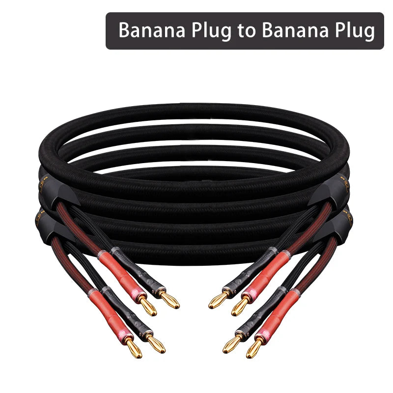 One Pair HiFi Speaker Cable High-end Audio Amplifier Cable High Purity Oxygen-free Copper With Banana 24K Gold Plug Y Plug Cable