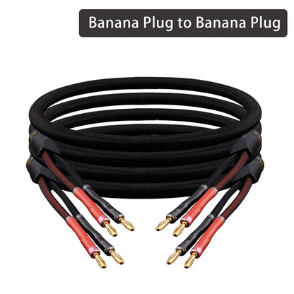 One Pair HiFi Speaker Cable High-end Audio Amplifier Cable High Purity Oxygen-free Copper With Banana 24K Gold Plug Y Plug Cable