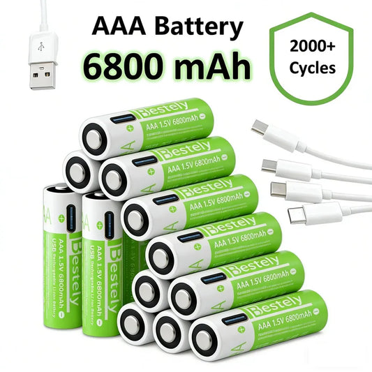 Rscrola AAA Rechargeable Battery 6800mAh Li-ion Triple A Batteries with Type-C Cable for Everyday Electronics and Emergency Gear