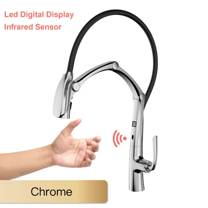 AITANA Gun Grey Luxury Brass LED Display Kitchen Faucet，Touchless Sensor，Pull-Out 3-Function Spray Water-Saving SinK Mixer