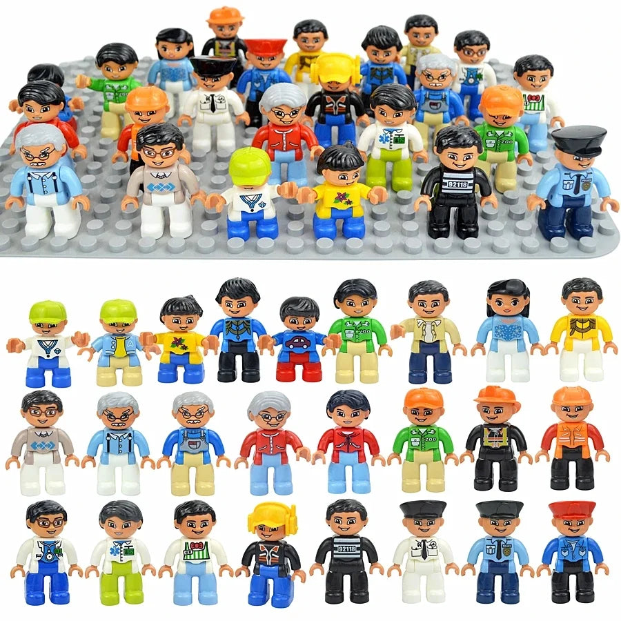 Figures Dolls Big Size Building Blocks Family Action Workers Doctor Police Farmer Compatible Large Bricks Duploes Kid Toys