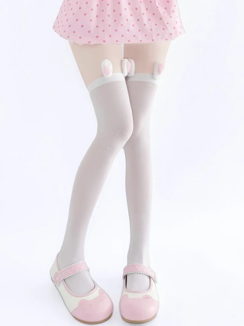 Women Japanese Bunny Ear Thigh High Stockings Thin Sheer Lolita Long Socks Sweet Aesthetic Over Knee Legwear For Dress Matching