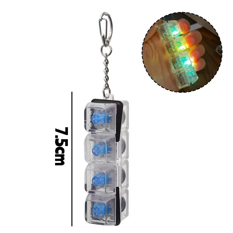 Jardme 2PCS Light Up Finger Keyboard Keychain 4 Keys Keycap Stress Relief Clickable LED Button for Office Desk Accessory
