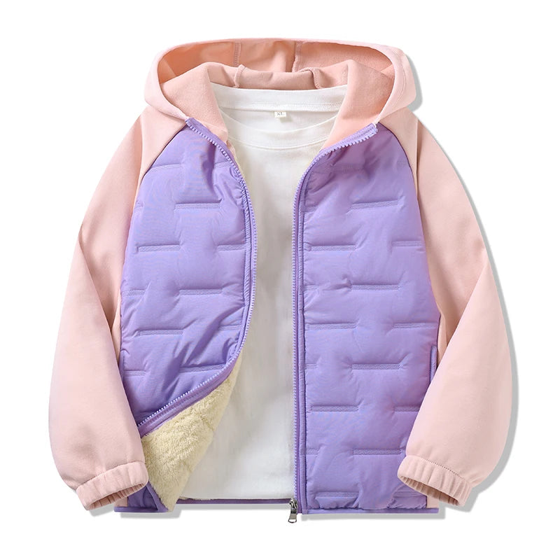 Dubbped Winter Keep Warm Boys Girl Jacket Lined With Velvet Thick Cotton Padded Hooded Coat Kids Children Out The Cold Outerwear