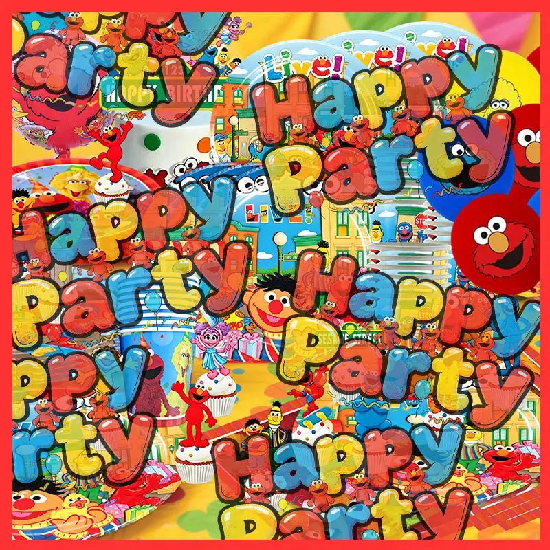 Birthday Party Decoration Set Supplies Cartoon Sesame Streets Birthday Party Supplies Tableware Balloon Cake Topper Banner Plate