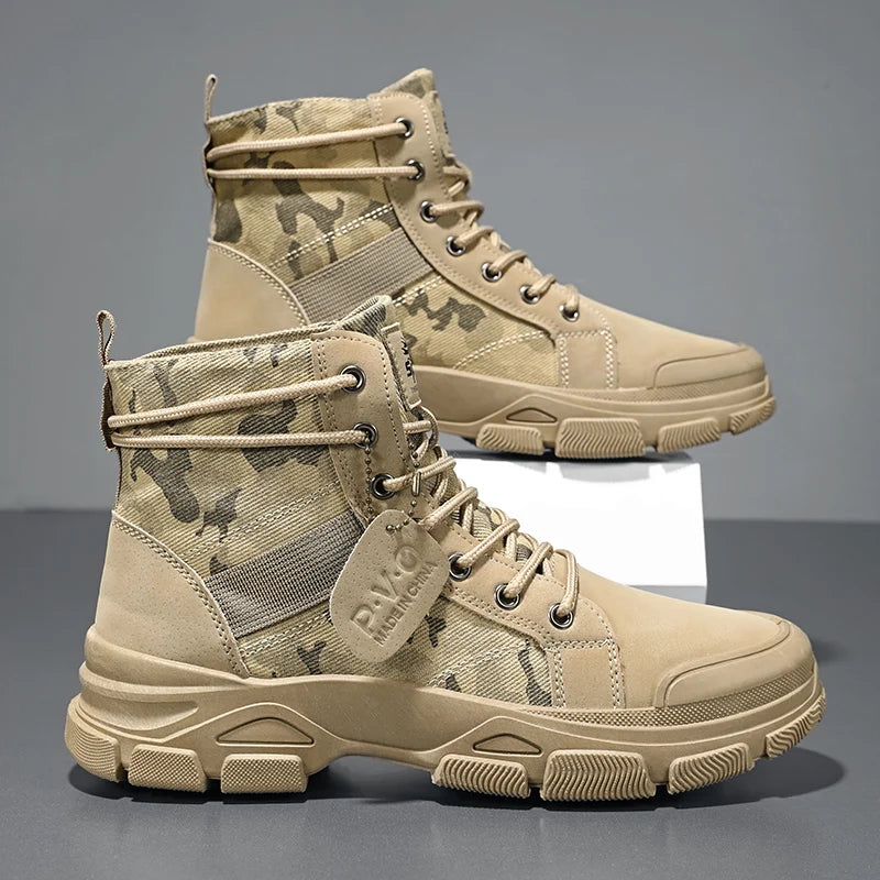 High-Top Work Boots, Outdoor Wear-Resistant Thick-Soled Boots, Versatile Casual Short Boots for Men and Women, Non-Slip Height-Increasing Desert Boots