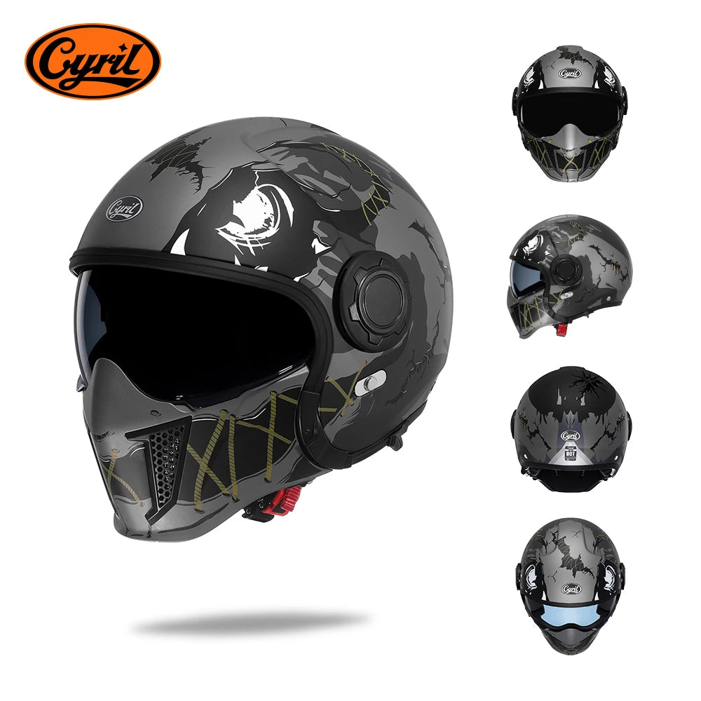 Full Face Open Face Motorcycle Helmet Double Lens Modular Helmets DOT ECE APPROVED CYRIL OP12A Man Woman Retro Moto Helmet