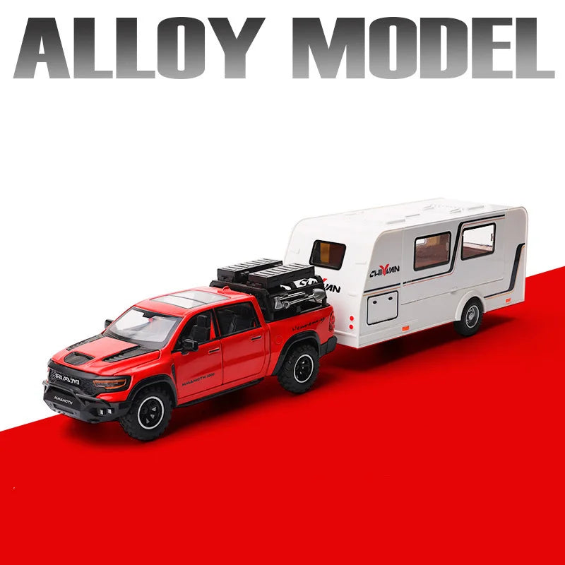 1/32 Alloy Trailer RV Truck Car Model Diecast Metal Recreational Off-road Vehicle Camper Car Model Sound and Light Kids Toy Gift