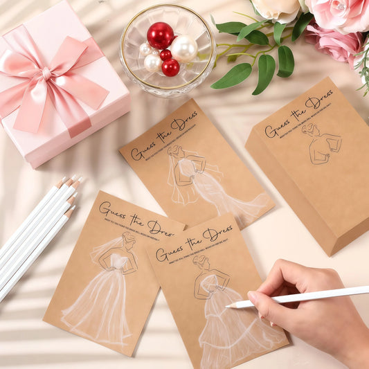 20PCS Guess The Dress Bridal Shower Games for Guests Include Cards and Pencils Fun Wedding Decorations Party Ideas Supplies