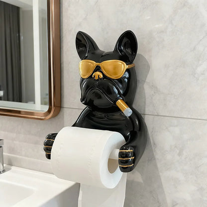 Creative Cute Bulldog Wall Mounted Roll Paper Hanger Toilet Carton No Punching Household Storage Shelf