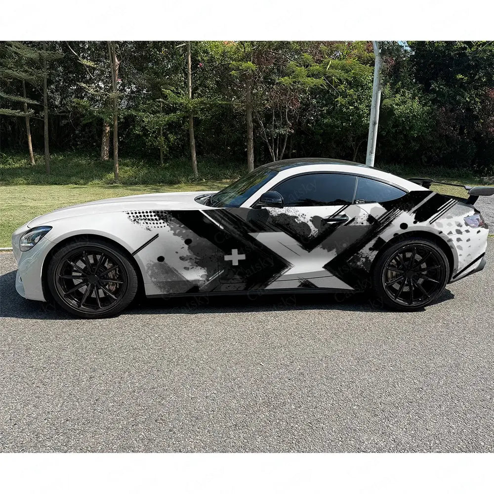 2pcs Ink Wash Cross Car Side Wraps, Self-Adhesive PVC Waterproof & Scratch-Resistant Stickers, Car Accessory Gift