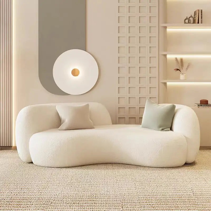 Creamy Style Minimalist Design Lamb Velvet Fabric Half Round Circle Cloud Sofas Sets Indoor Curved Couch for Home Living Room