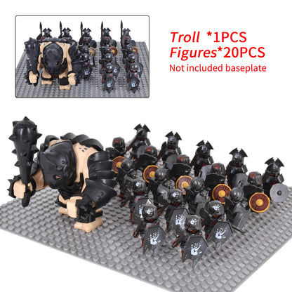 Orc Warrior Block Figures Set, Giant Troll Monster + 20Pcs Armored Soldier Models, Fantasy Army Building Bricks, Detailed Armor