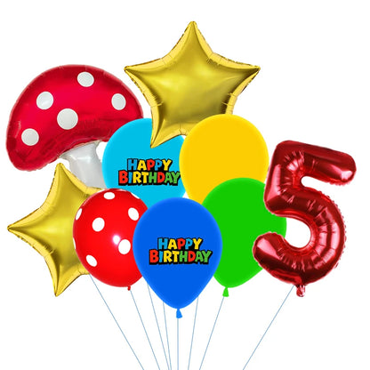 Red Blue Green Yellow Mushroom Star Balloons for Cartoon Video Game Super Bros Balloon Birthday Inspired Party Decoration