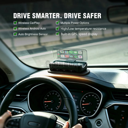 Beelite 2.99" Car HUD Display Wireless CarPlay Android Auto, Bluetooth Audio Output, Light Sensor For Auto Brightness