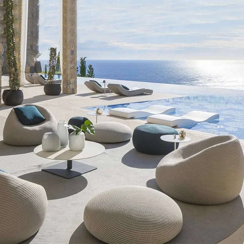 ！@Nordic Luxury Modern Fabric Rattan Furniture Set Creative Lazy Chair Outdoor Courtyard Living Room Hotel