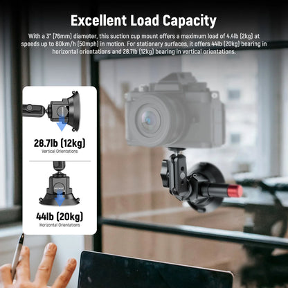 Neewer 3" Suction Cup Camera Mount Bracket with Ball Head Magic Arm, Quick Release Car Mount For iPhone DJI Insta360