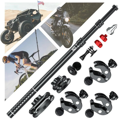 Aluminum Alloy Motorcycle Camera Mount Kit for GoPro Insta360 DJI, Heavy-Duty Anti-Theft Clamp Extendable Selfie Stick for Bike