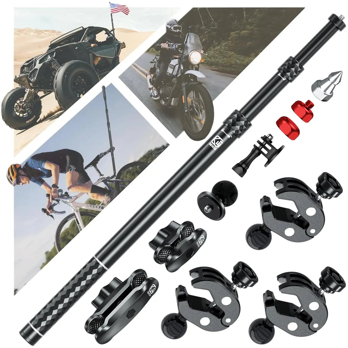 Aluminum Motorcycle Camera Mount Kit Heavy Duty Anti-Vibration & Anti-Theft Lock for GoPro Insta360 DJI Action Cameras