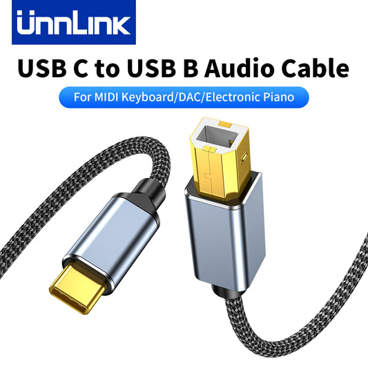 Unnlink USB C to USB B Audio Cable for MIDI Controller Keyboard Electronic Piano Synthesizer Sound Card DAC DJ Mixer Controller
