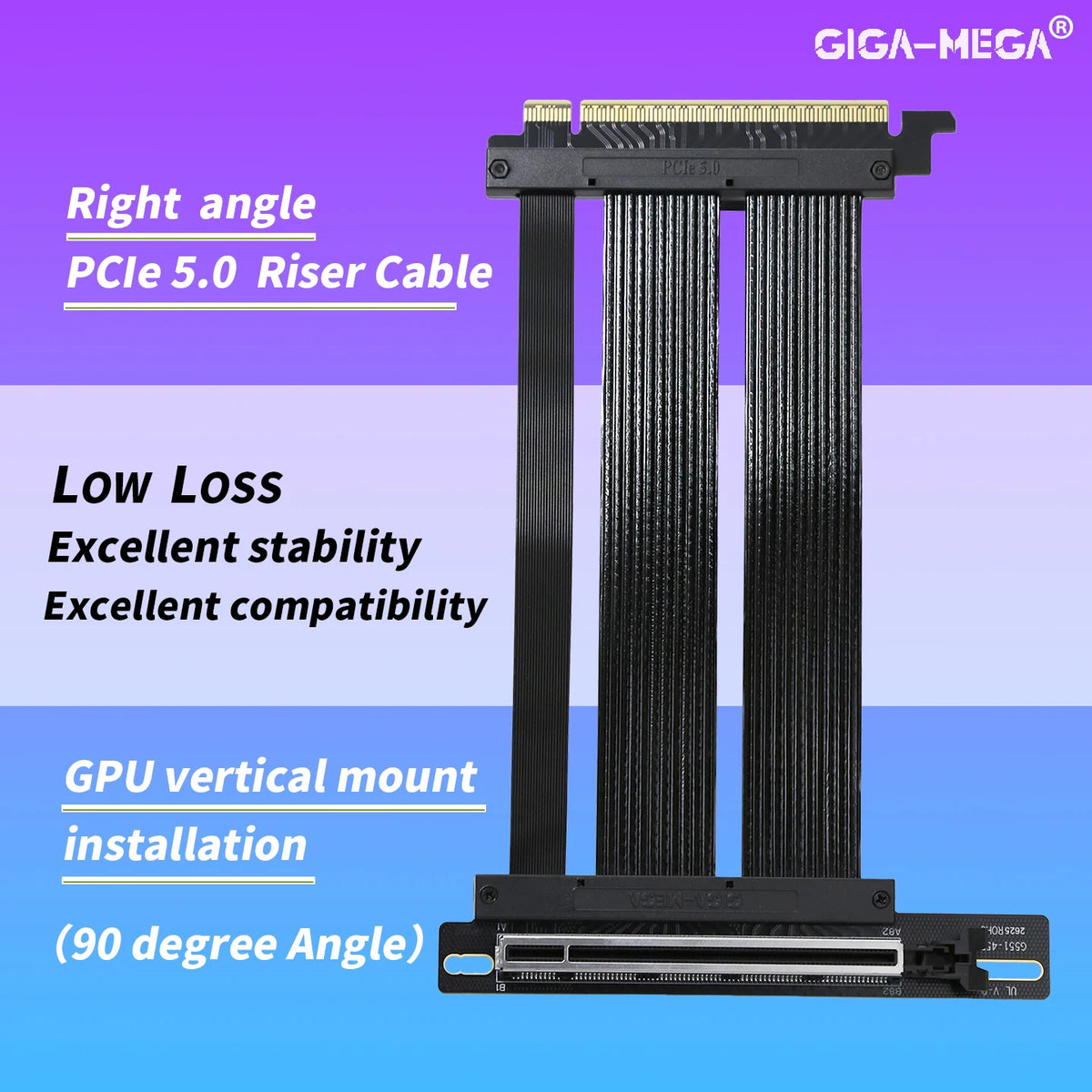 PCIe 5.0 X16 GPU Riser Cable Gen5 Right Angle Graphics Card Extension Cable 128GB/s for Vertical Mount PC