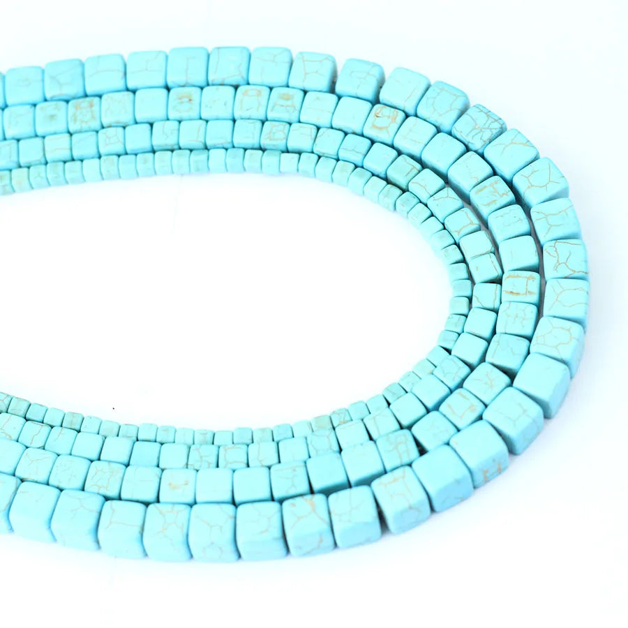Noter 4/6/8/10mm Real Howlite Stone Beaded For Jewelry Making Square Shape Blue Color Loose Bead DIY Bracelet Necklace Wholesale