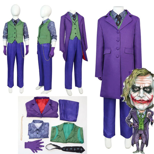 Heath Cosplay Ledger Cos Dark Knight Costume Coat Pants Vest Outfit Halloween Carnival Fancy Party Clothing Suit Gifts