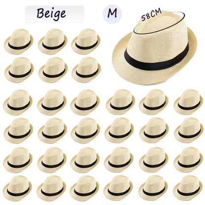 58/60cm Wedding Straw Fedora Hat for Men Women Trilby Hat Short Brim Panama Hat Beach Havana Party Favors Big Head Gentleman Cap