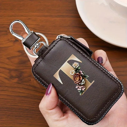 YSB-28 Vintage Alphabet CoffeeKey Pouch A-Z 26 Initial Keychain, Unisex KeyPouch, WalletHolder，Car Key Case, Men'sKey Pouch Gift
