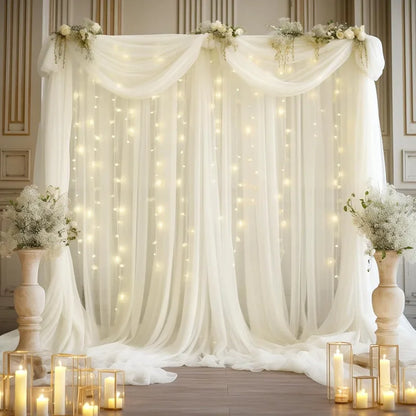 3M LED White Tulle Backdrop Curtains with Light Decoration for Wedding Engagement Birthday Party Baby Shower Decor Supplies