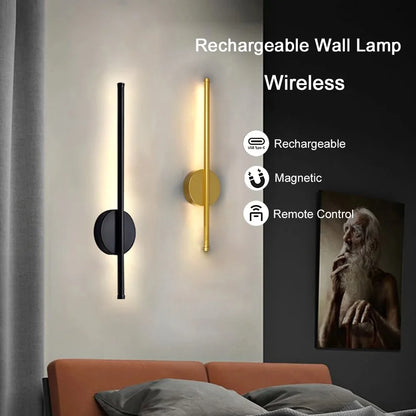 Modern LED Wall Charging Lamp Wireless Installation Remote Control Stepless Dimming  Gold Black Finish 50/80CM Decorative Lighti