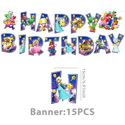 Mario Luigi Peach Princess Yoshi Toad Cake Insertion Cards Banner Spiral Tablecloth Mario Theme Birthday Party Carvinal Props