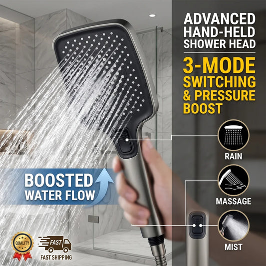 High Pressure Handheld Shower Head with 3 Spray Modes, Super Boost, Large Rainfall, Strong & Gentle Flow