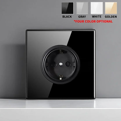 British French Standard Tempered Glass Switch Socket with Indicator Light Self-Reset 1 2 3 4 Gang Wall Panel Outlets 2usb Socket