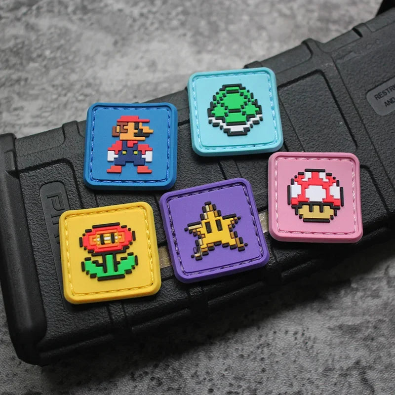 Pixel Cartoon PVC Patch for Clothing Customs Clearance Game Tactical Morale Badge on Backpack Applique Hook Loop Armband Sticker