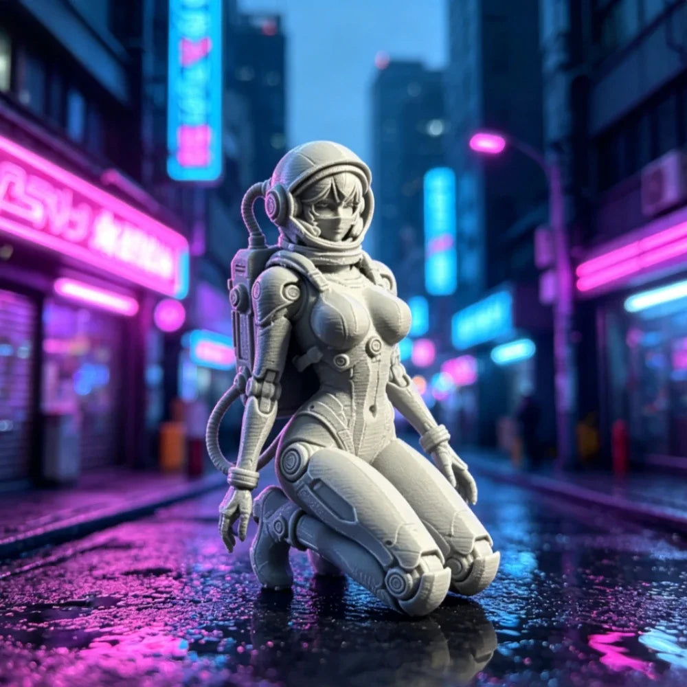 Space Sci-Fi Female Astronaut Kneeling Figurine 3D Printed Woman Statues Space Explorer Desktop Decor Collectible Ornament Gifts