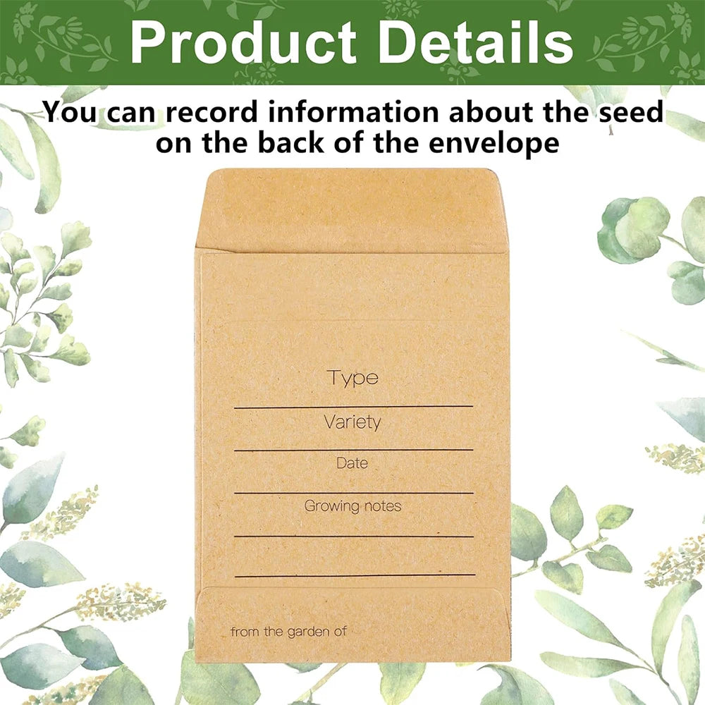 Wedding Gift Seed Pack 50 Pieces Self-Adhesive Seed Pack Retro Kraft Paper Envelope Seed Storage Paper Pack Wedding Shower Gift