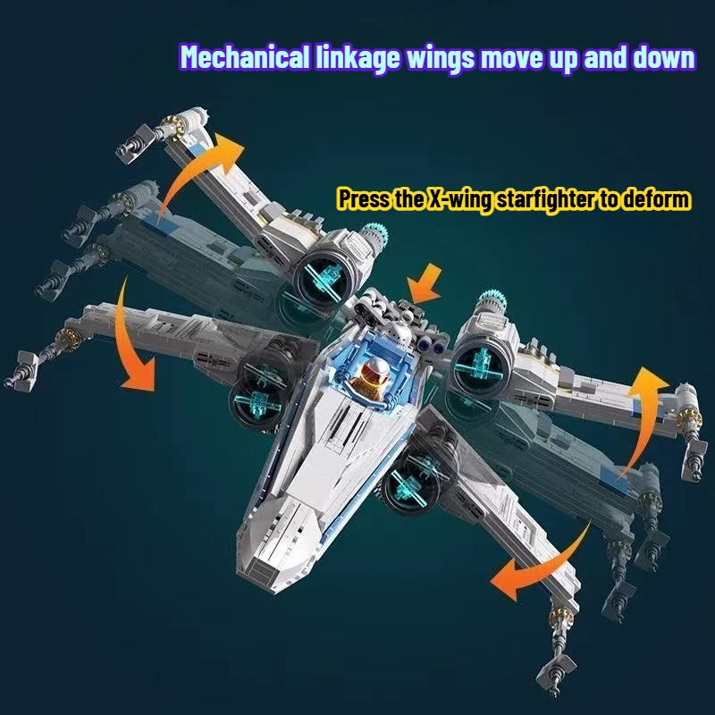 Big X-Wing Space Fighter Building Blocks With LED Light Aircraft Vehicle With Pilot Bricks Construction Toy For Kids Boys Gifts