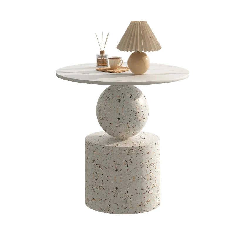 Light Luxury Simple Round Coffee Table Creative Sofa Side Few Livingroom Corner Few Balcony Round Table Cream Wind Bedside Table