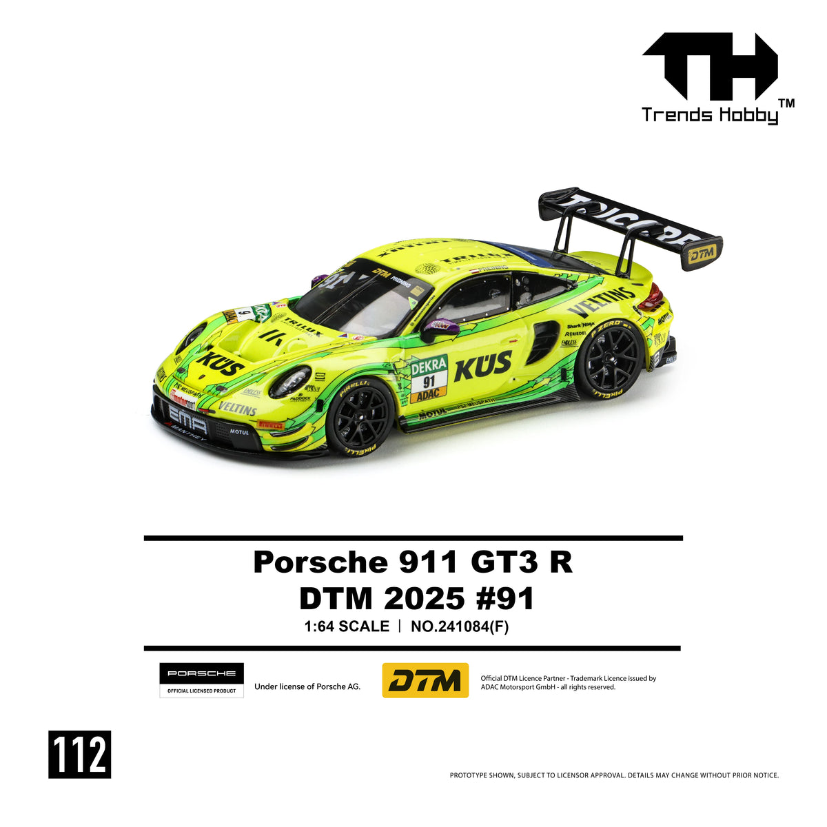 Trends Hobby 1/64 Porsche 911 GT3 R 2025 DTM Super Sport Racing Miniature Model Toy Car Free Wheels Diecast Collection Gift