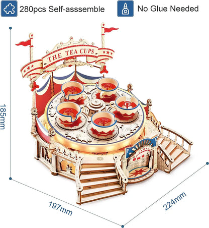 Robotime Magic Amusement Park Wooden Toys DIY Music Box Moveable 3D Wooden Puzzle for Kids Gifts for Christmas EA