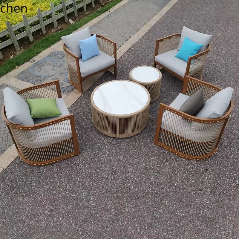 YFY  outdoor rattan sofa courtyard open-air hotel leisure dining chair garden waterproof coffee table combination