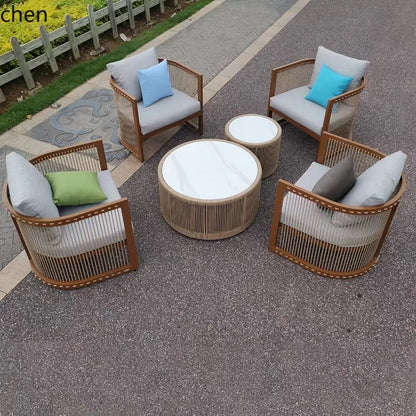 YFY  outdoor rattan sofa courtyard open-air hotel leisure dining chair garden waterproof coffee table combination